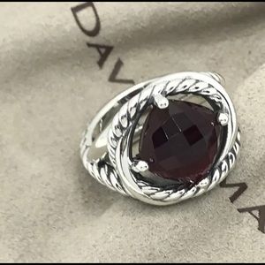 David Yurman Sterling Silver Ring with Garnet Center
